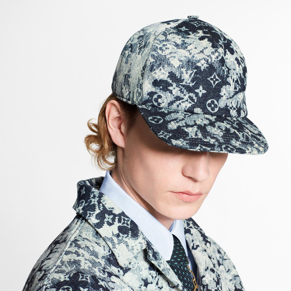 Louis Vuitton Monogram Tapestry Blue Grey LV Logo Sun Cap Baseball Hat 58cm - Picture 3 of 9